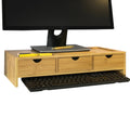 Bamboe Monitorstandaard Computerscherm - Monitorstandaard Monitor Riser Bureau-organizer met 3 laden