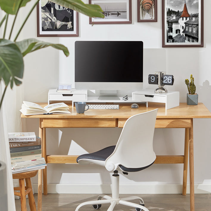 Verstelbare Bamboe Monitorstandaard - Dubbele Monitorverhoger - Bureau-organizer met Laden - Draaibare Zijkanten - Kabelbeheer - Verlichting van Nekpijn - 60-107cm x 11cm x 22cm