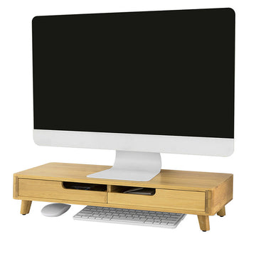 Bamboo Monitor Riser Stand met 2 Laden - Bureau-organizer - Toetsenbordopslag - Antislipvoetjes - Ergonomisch ontwerp - 56 cm x 12 cm x 23 cm