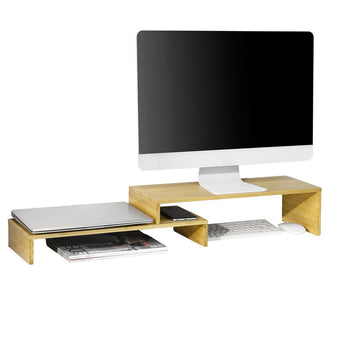 Bamboo Monitor Stand Riser - Bureauplank - Bureau-organizer - Verminder nekpijn - Verstelbaar - 52-104 cm x 15 cm x 22 cm
