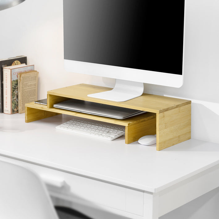 Bamboo Monitor Stand Riser - Bureauplank - Bureau-organizer - Verminder nekpijn - Verstelbaar - 52-104 cm x 15 cm x 22 cm