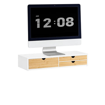 Monitor Stand Riser - Schermverhoging - Bureauorganizer - Ruimtebesparend - 3 Laden - MDF & Bamboe - 60x11x22cm