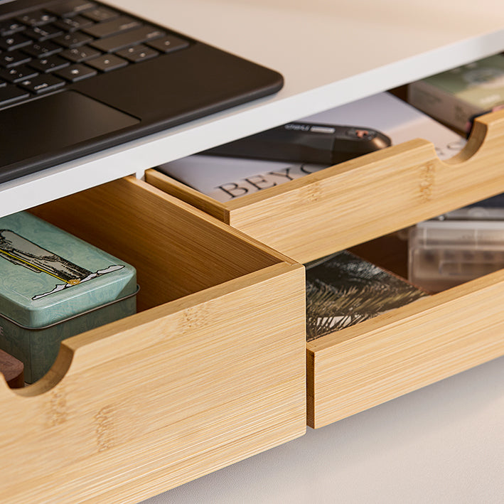 Monitor Stand Riser - Schermverhoging - Bureauorganizer - Ruimtebesparend - 3 Laden - MDF & Bamboe - 60x11x22cm