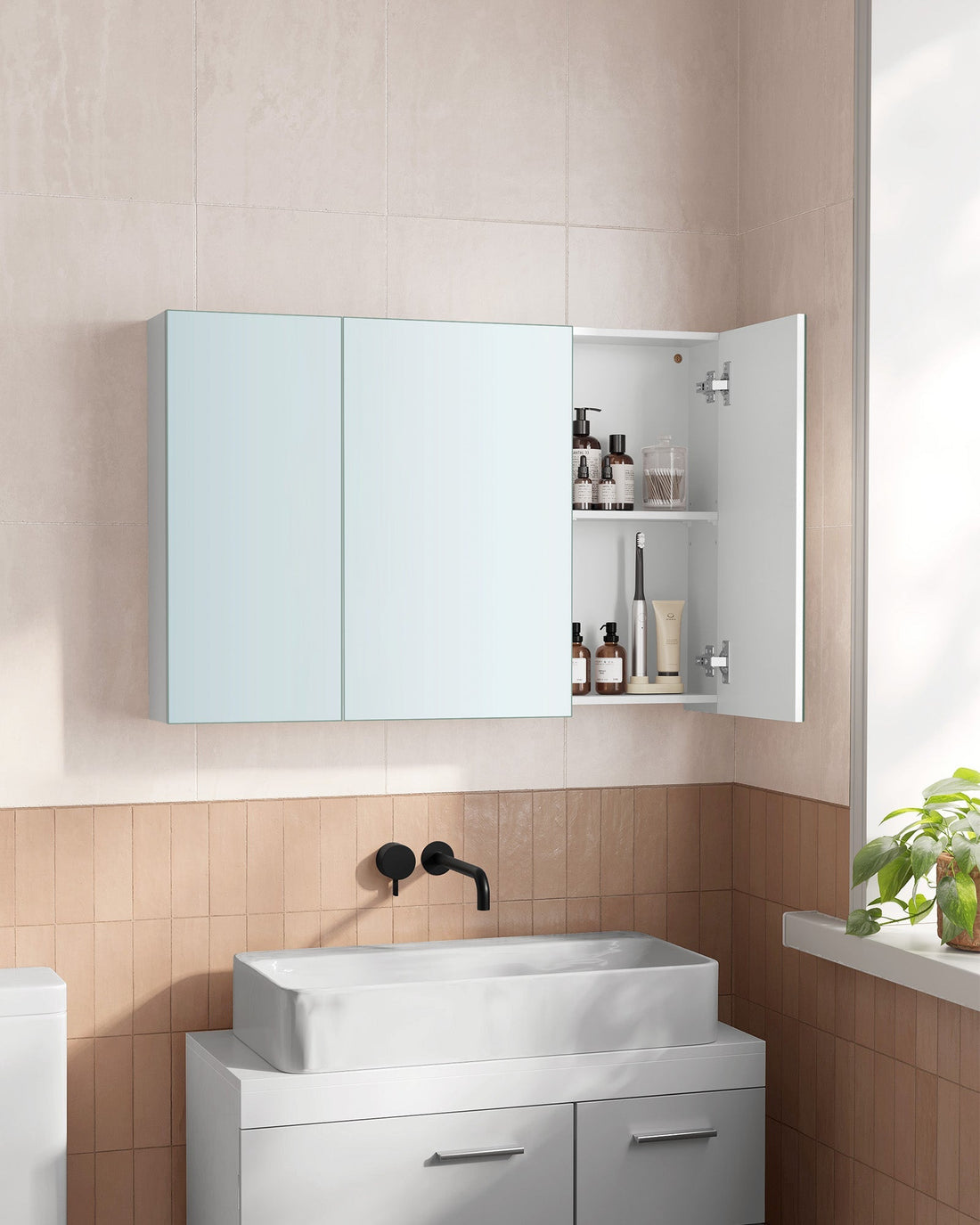 Witte badkamerkast - wandkast - spaanplaat & glas - 15 x 90 x 60 cm