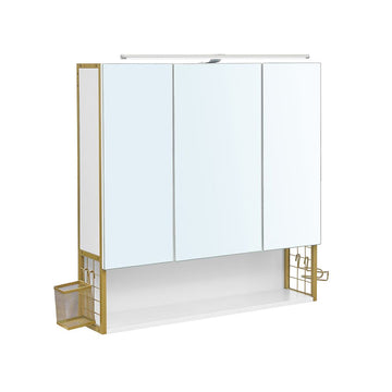 Badkamerspiegelkast met LED-verlichting, wit-goud, 70 x 14,5 x 70 cm