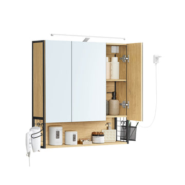 Badkamerkast met LED-verlichting - bruin en wit - compacte opbergoplossing - 14,5 x 70 x 70 cm
