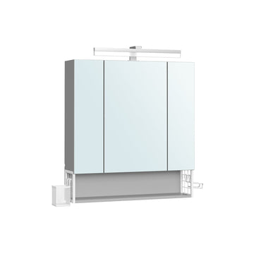 Badkamerkast met spiegel en stopcontacten - 16,5 x 70 x 75 cm - Wit/grijs