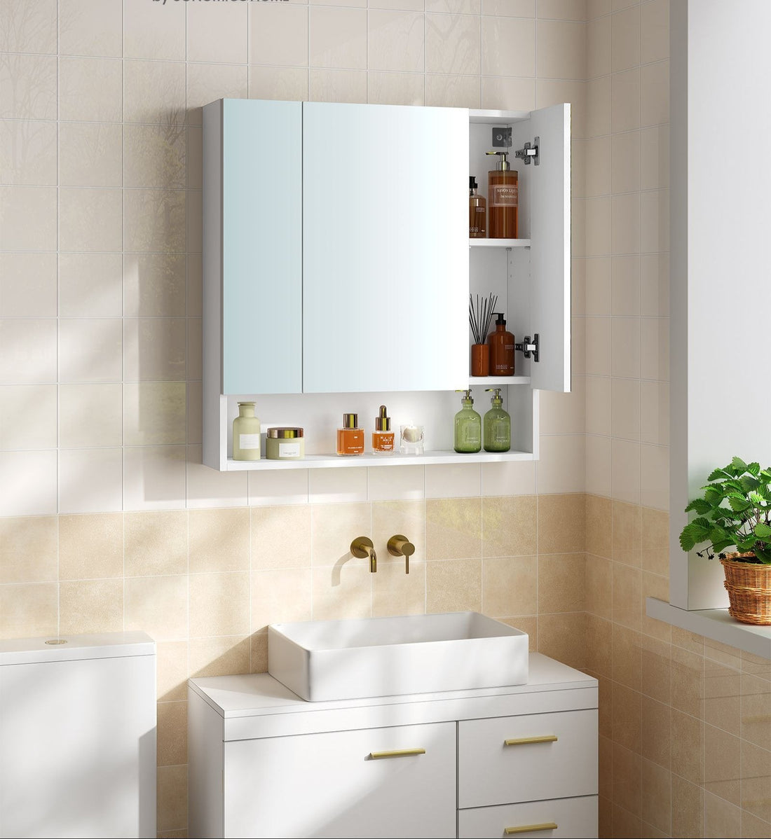 Weißer und grüner Badezimmerschrank - 16,5 x 70 x 75 cm