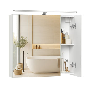 Spiegelschrank voor badkamer met verlichting en 3 deuren | Wolkenwit | 70x15x60 cm
