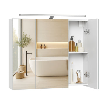 Spiegelkast badkamer met verlichting 3 deuren | Wolkenwit | 70x15x60 cm
