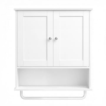 Badkamerwandkast met deuren, handdoekhouder en open vak | Wit | 56x20x60 cm
