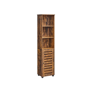 Vintage bruine hoge opbergkast van spaanplaat - 40 x 30 x 167 cm - anti-kantelvoorziening