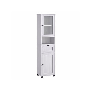 Badkamerkast wit houtnerf opbergruimte spaanplaat glas 40x30x165 cm