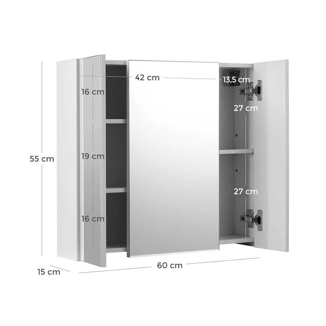 Witte spiegelkast - wandkast - badkamer - 60 x 15 x 55 cm