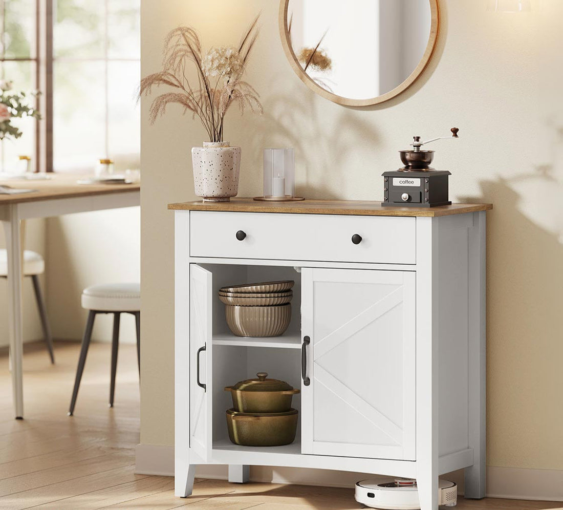Taartkast - Buffetkast - Dressoir - MDF - Wit en bruin - 40 x 80 x 80 cm