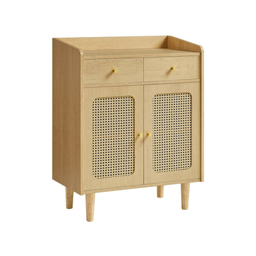 Dressoir met deuren in rattanlook bohostijl | Eikenbeige | 70x40x90 cm