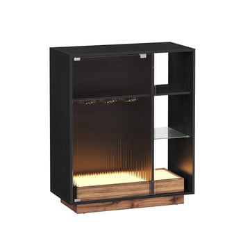 Wijnkast - drankkast - barkast - spaanplaat - geribbeld glas - 42 x 88 x 105 cm
