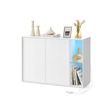 Witte opbergkast met glazen planken - MDF - 39 x 100 x 71 cm
