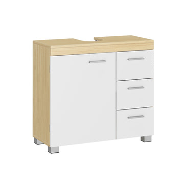 Wastafelonderkast MDF - Badkamermeubel - Wolkwit/Naturel beige - 30 x 70 x 64 cm