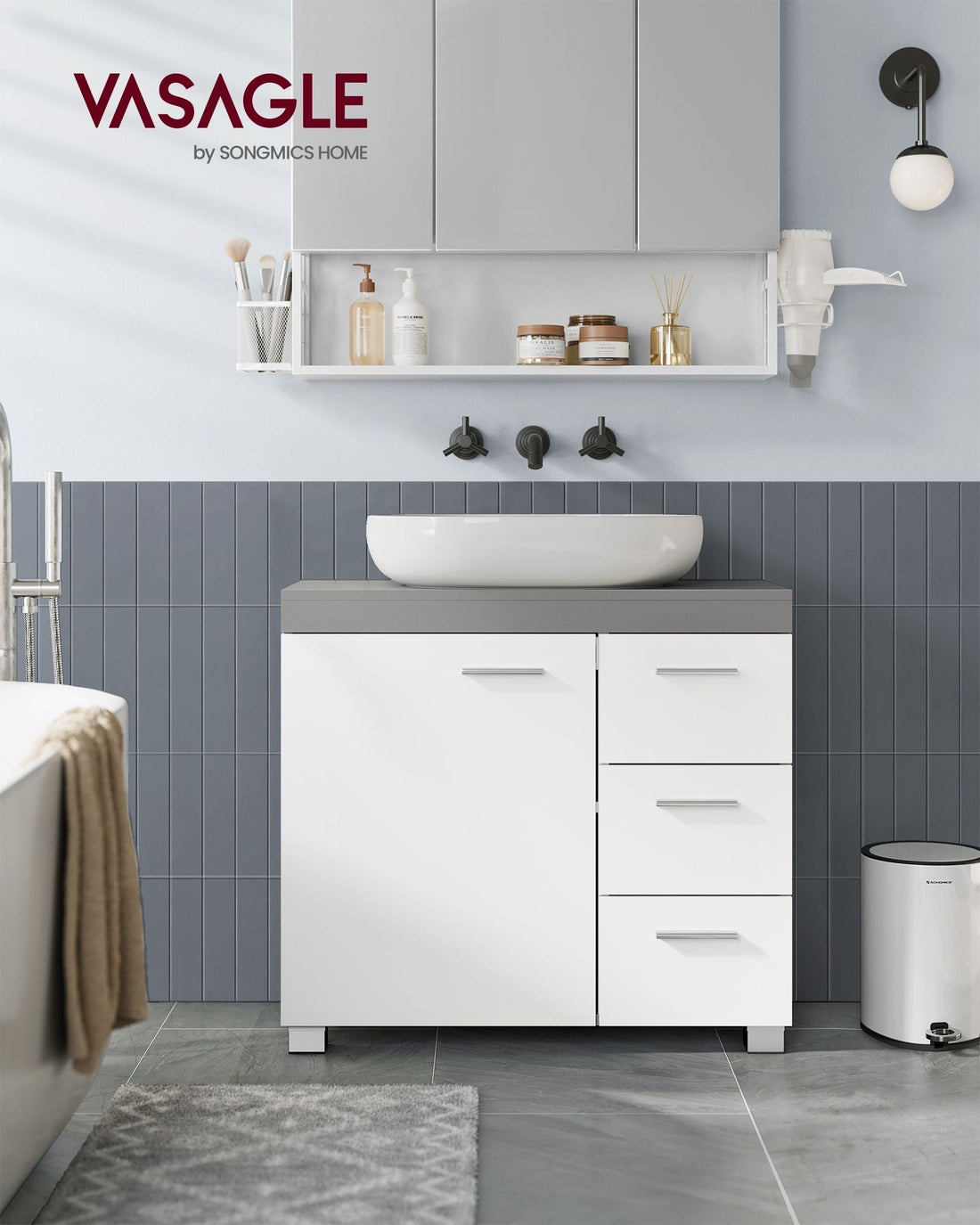 Wastafelonderkast wit cementgrijs - MDF - 30 x 70 x 64 cm