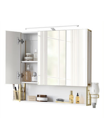 Badkamerkast met ledverlichting | Wit-goud | 70x14,6x70 cm