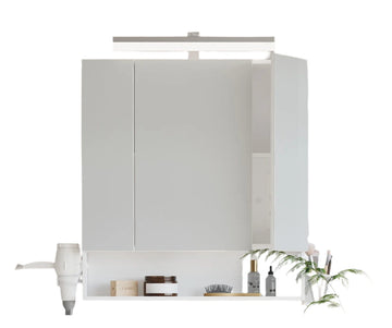 Badkamerkast met LED-verlichting, spiegel, stopcontacten - 16,5 x 70 x 75 cm