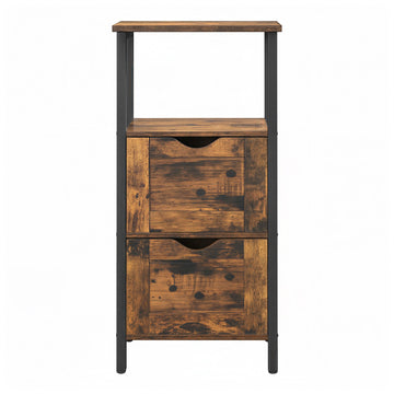 Badkamerkast met 2 laden, badkamerrek | Vintagebruin-Zwart | 37x30x80 cm