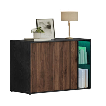 Opbergkast met verlichting en glazen plank | Zwart | 100,1x39,1x71,1 cm