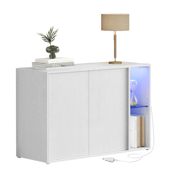 Opbergkast met verlichting en glazen plank | Wit | 100,1x39,1x71,1 cm
