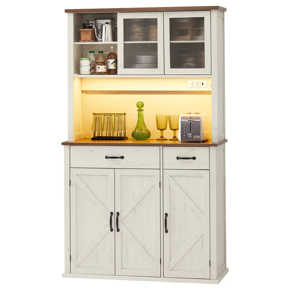 Sideboard Küchenschrank mit Beleuchtung | Vintage Weiß | 80,5x39,5x180,6 cm
