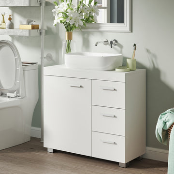 Wastafelonderkast badkamerkast met 3 grote laden | Wit-beige | 70x30x64 cm