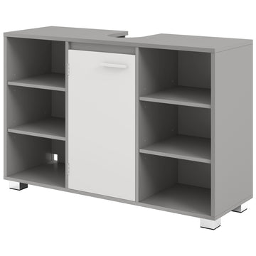 Wastafelonderkast met verstelbare legplanken en poten | Grijs-wit | 90x30x60 cm