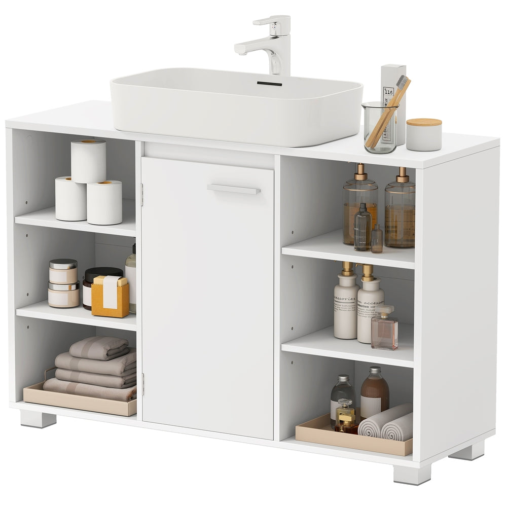 Wastafelonderkast met verstelbare planken en poten | Wit | 90x30x60 cm