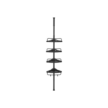 Doucherek hoekrek badkamer met 4 planken | Zwart | 25x35x85-305 cm