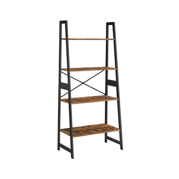 Boekenkast - ladderrek - 5 niveaus - bamboe - vintage bruin-zwart - 63 x 34 x 137 cm