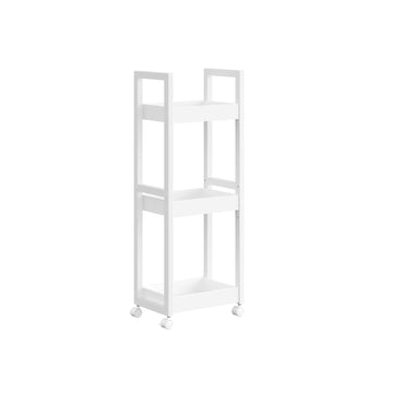 Witte opbergwagen op wielen - MDF en bamboe - ruim - 20 x 30 x 80 cm