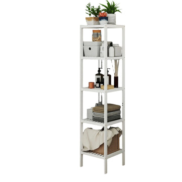 Bamboe badkamerrek 5 niveaus smal 33x33x146 cm wit
