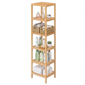 Bamboe badkamerrek met 6 verstelbare planken | Natuurkleur | 33x33x178,5 cm