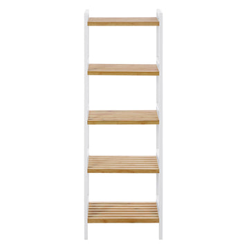 Bamboe boekenrek met 5 planken voor woonkamer | Naturel en wit | 45x31,5x142 cm