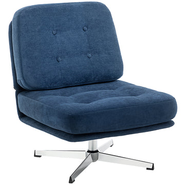 Draaibare chenille fauteuil met brede zitting | Kleur: Donkerblauw | Afmetingen: 70x87x84 cm