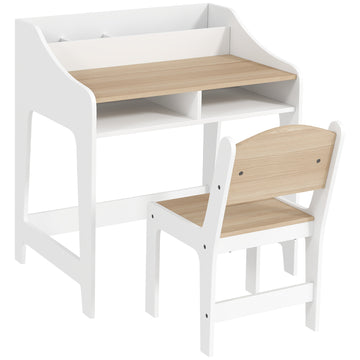 Kinderbureau set met stoel en opbergruimte | Kleur: Naturel hout | Afmetingen: 60x48x68 cm