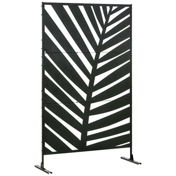 Metalen privacyscherm - Tuinscherm met bladmotief | Kleur: Zwart | Afmetingen: 45x122x198 cm