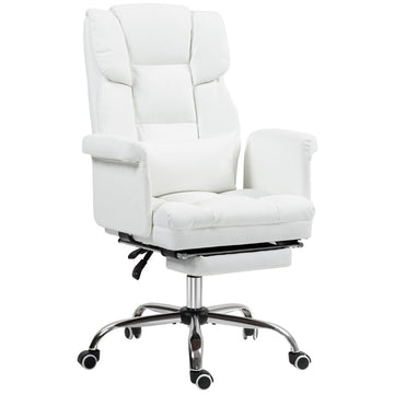Verstelbare ergonomische bureaustoel met voetensteun | Kleur: Wit | Afmetingen: 69x65x107-115 cm