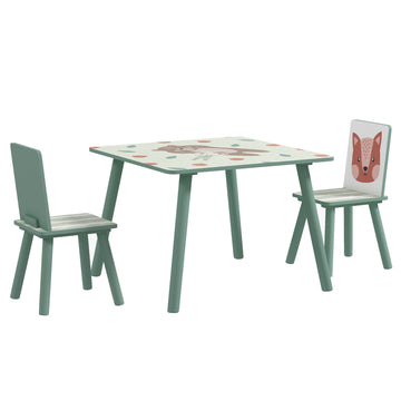 Kinderzitgroep met tafel en 2 stoelen - Dierenmotief | Kleur: Groen | Afmetingen: 60x60x44 cm