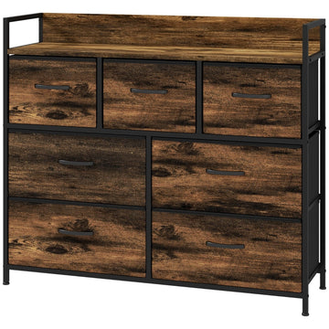 Ladekast met stoffen laden en stalen frame | Kleur: Bruin-zwart | Afmetingen: 98x29x85 cm