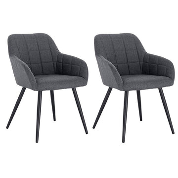 Set van 2 eetkamerstoelen met armleuningen linnen metalen poten | 49x43x81 cm