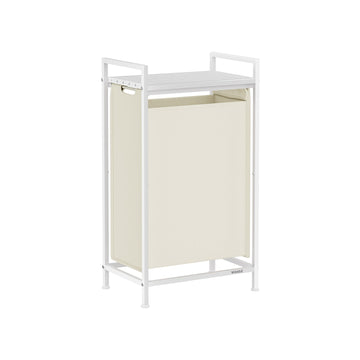 Wasmand met plank - Kledingmand - Opberger - MDF, staal & Oxfordstof - 42 x 28 x 75 cm - wit