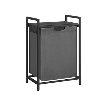 Wasmand met plank - metalen frame - zwart/grijs - 65 x 40 x 75 cm