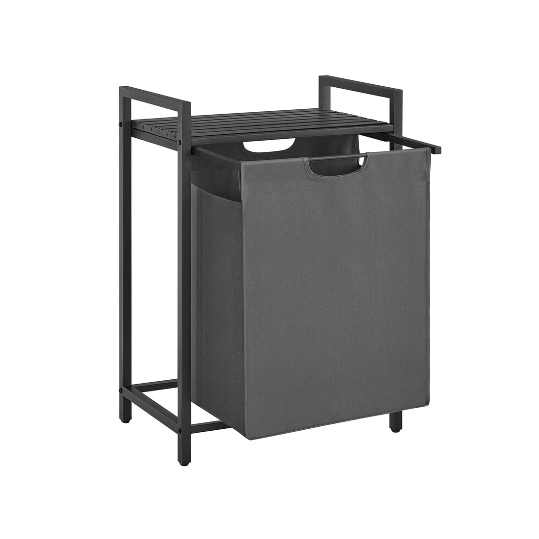 Wasmand met plank - metalen frame - zwart/grijs - 65 x 40 x 75 cm