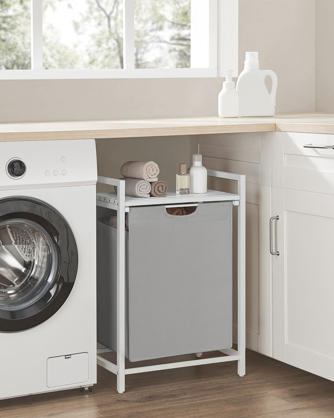 Wasmand met plank - Kledingorganizer - Opbergmand - Oxfordstof - 50 x 33 x 72 cm - 30 kg
